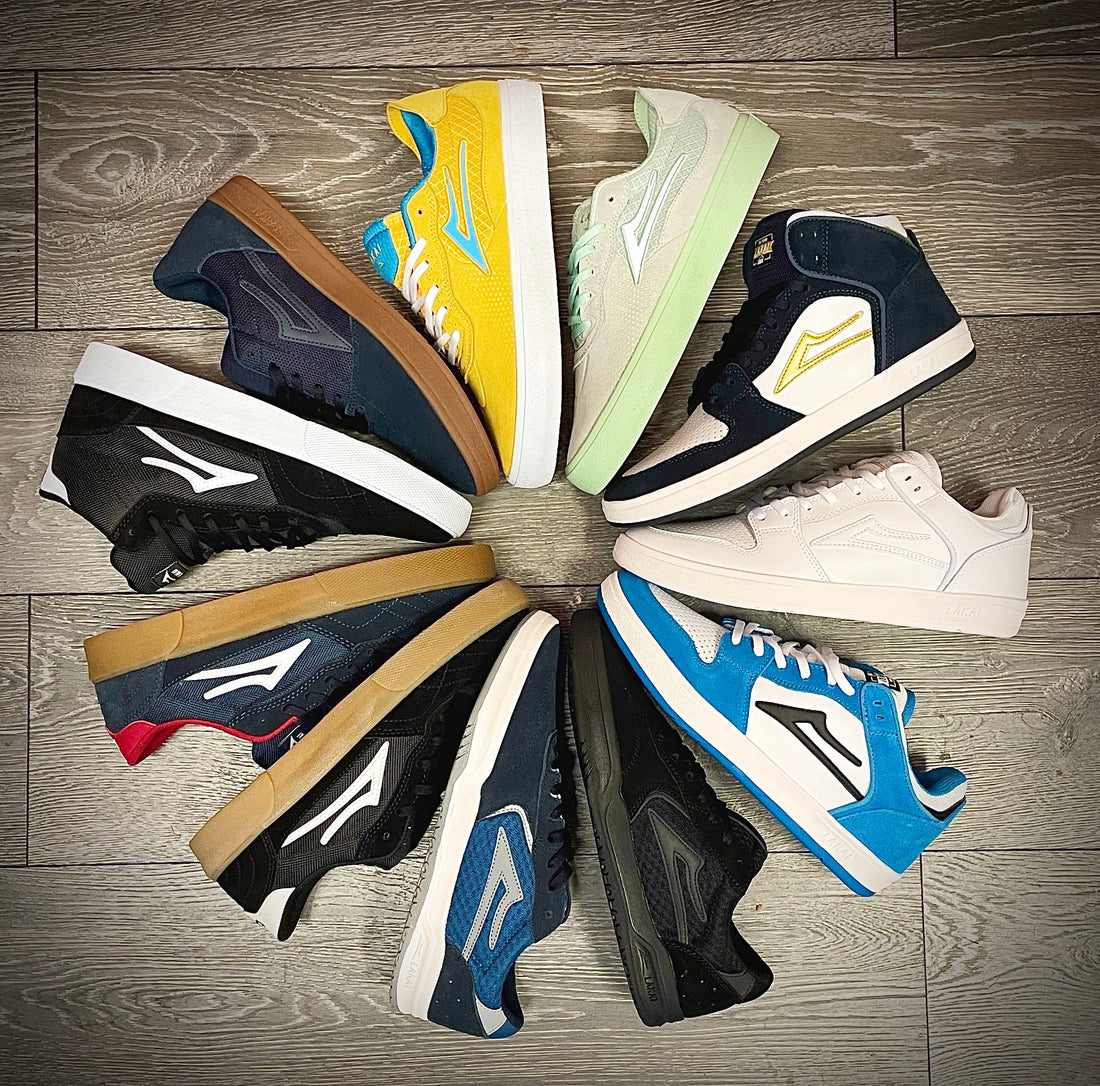 Billede af en Lakai skatesko kollektion med både vulkaniserede såler og cupsål